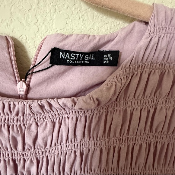 Nasty Gal Mini Dress Pink Ruffled Hem and sleeve size 8 - Picture 6 of 14